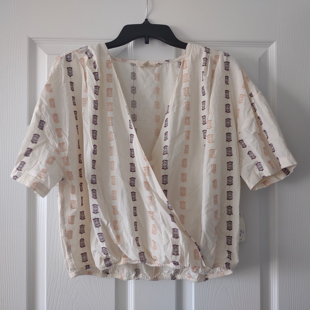 Elegant Cream and Brown Wrap Styled Blouse